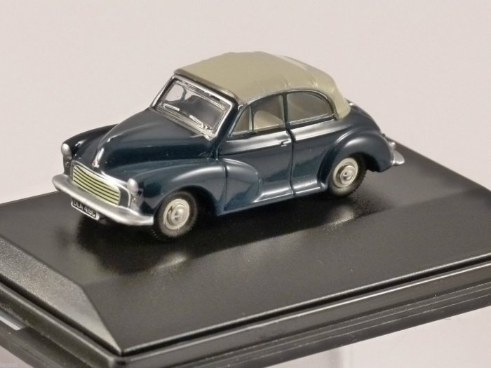 MORRIS MINOR CONVERTIBLE in Blue / Grey 1/76 scale model OXFORD DIECAST