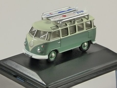 VOLKSWAGEN T1 BUS in Turquoise w/ Surfboards - 1/76 scale model OXFORD DIECAST